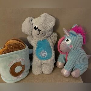 Lot of 3 Pink and Aqua Blue Plush Dog Toys